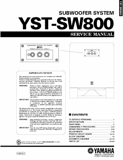 yamaha YST-SW800 800W subwoofer with EEEngine switchmode power amplifier